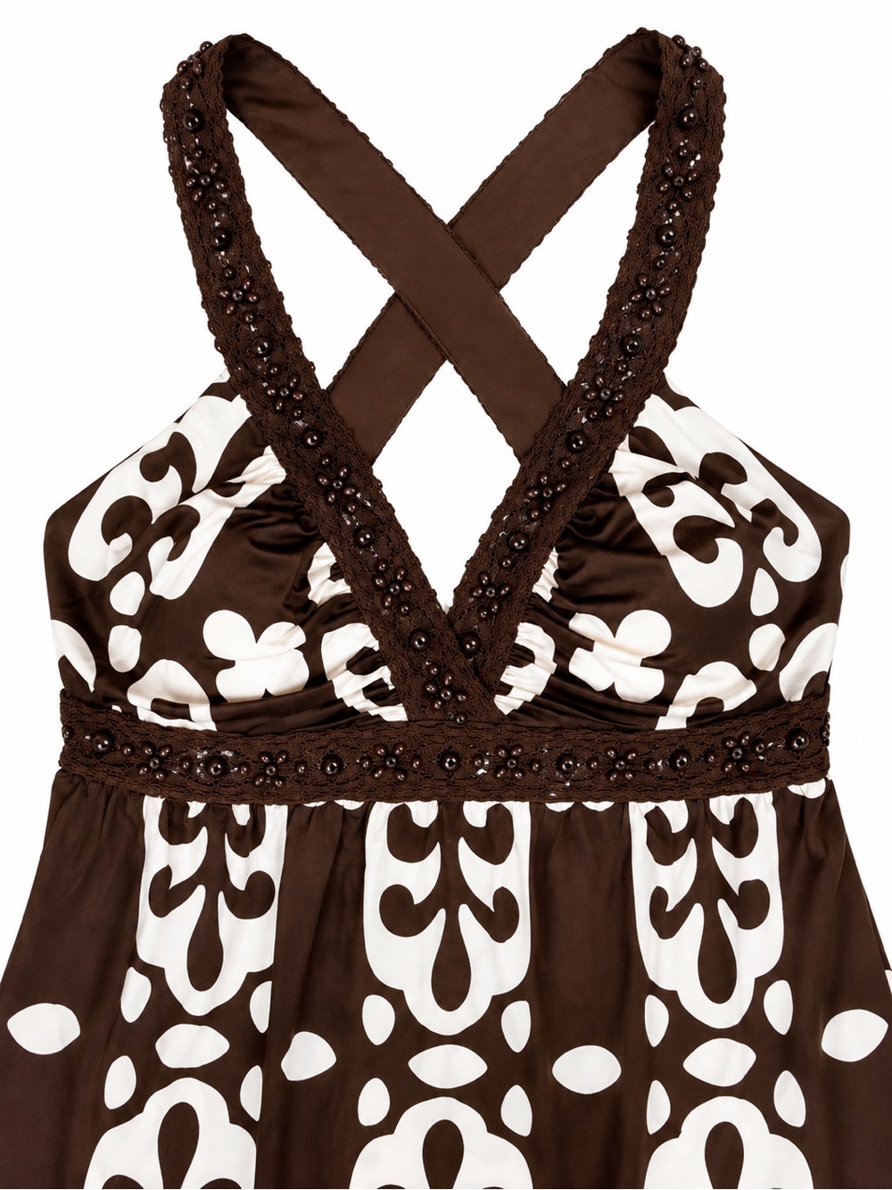 Y2K INC International Concepts Brown Beaded Crochet Empire Waist Maxi Dress S